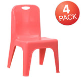 English Elm Commercial Grade 4 Pack Plastic Stackable School Chair with Carrying Handle and 11'' Seat Height