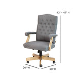 English Elm Commercial Grade Fabric Classic Executive Swivel Office Chair with Driftwood Arms and Base