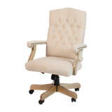 English Elm Commercial Grade Ivory Microfiber Classic Executive Swivel Office Chair with Driftwood Arms and Base