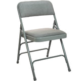 English Elm Commercial Grade Advantage Grey Padded Metal Folding Chair - Grey 1-in Fabric Seat