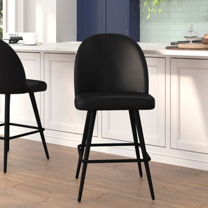 English Elm Commercial Grade - Set of 2 Commercial High Back Modern Armless 26" Counter Stools with Contoured Backrests, Steel Frames and Footrests, - - Set of 2