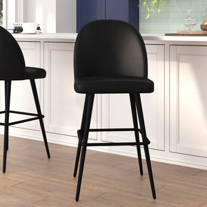 English Elm Commercial Grade 30" Commercial Grade High Back Modern Armless Barstools with Contoured Backrest, Steel Frame and Integrated Footrest, - - Set of 2