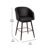 English Elm Commercial Grade 26" Commercial Grade Mid-Back Modern Counter Stool with Walnut Finish Beechwood Legs and Contoured Back, LeatherSoft/Bronze Accents