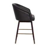 English Elm Commercial Grade 26" Commercial Grade Mid-Back Modern Counter Stool with Walnut Finish Beechwood Legs and Contoured Back, LeatherSoft/Bronze Accents