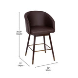 English Elm Commercial Grade 26" Commercial Grade Mid-Back Modern Counter Stool with Walnut Finish Beechwood Legs and Contoured Back, LeatherSoft/Bronze Accents