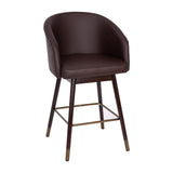 English Elm Commercial Grade 26" Commercial Grade Mid-Back Modern Counter Stool with Walnut Finish Beechwood Legs and Contoured Back, LeatherSoft/Bronze Accents