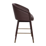 English Elm Commercial Grade 26" Commercial Grade Mid-Back Modern Counter Stool with Walnut Finish Beechwood Legs and Contoured Back, LeatherSoft/Bronze Accents