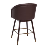 English Elm Commercial Grade 26" Commercial Grade Mid-Back Modern Counter Stool with Walnut Finish Beechwood Legs and Contoured Back, LeatherSoft/Bronze Accents