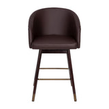 English Elm Commercial Grade 26" Commercial Grade Mid-Back Modern Counter Stool with Walnut Finish Beechwood Legs and Contoured Back, LeatherSoft/Bronze Accents