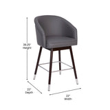 English Elm Commercial Grade 26" Commercial Grade Mid-Back Modern Counter Stool with Walnut Finish Beechwood Legs and Contoured Back, LeatherSoft/Silver Accents