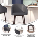 English Elm Commercial Grade 26" Commercial Grade Mid-Back Modern Counter Stool with Walnut Finish Beechwood Legs and Contoured Back, LeatherSoft/Silver Accents