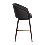 English Elm Commercial Grade 30" Commercial Grade Mid-Back Modern Barstool with Walnut Finish Beechwood Legs and Curved Back, LeatherSoft with Muted Bronze Accents