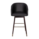 English Elm Commercial Grade 30" Commercial Grade Mid-Back Modern Barstool with Walnut Finish Beechwood Legs and Curved Back, LeatherSoft with Muted Bronze Accents