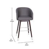 English Elm Commercial Grade 30" Commercial Grade Mid-Back Modern Barstool with Walnut Finish Beechwood Legs and Curved Back, LeatherSoft/Silver Accents