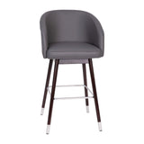 English Elm Commercial Grade 30" Commercial Grade Mid-Back Modern Barstool with Walnut Finish Beechwood Legs and Curved Back, LeatherSoft/Silver Accents