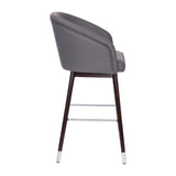 English Elm Commercial Grade 30" Commercial Grade Mid-Back Modern Barstool with Walnut Finish Beechwood Legs and Curved Back, LeatherSoft/Silver Accents