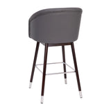 English Elm Commercial Grade 30" Commercial Grade Mid-Back Modern Barstool with Walnut Finish Beechwood Legs and Curved Back, LeatherSoft/Silver Accents