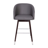 English Elm Commercial Grade 30" Commercial Grade Mid-Back Modern Barstool with Walnut Finish Beechwood Legs and Curved Back, LeatherSoft/Silver Accents