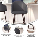 English Elm Commercial Grade 30" Commercial Grade Mid-Back Modern Barstool with Walnut Finish Beechwood Legs and Curved Back, LeatherSoft/Silver Accents