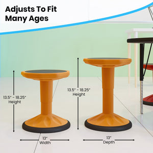 English Elm Commercial Grade Adjustable Height Kids Flexible Active Stool for Classroom and Home with Non-Skid Bottom 14" - 18" Seat Height