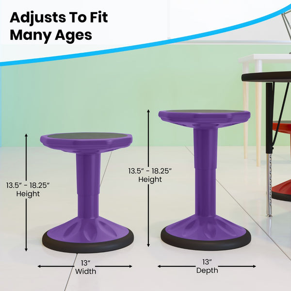 English Elm Commercial Grade Adjustable Height Kids Flexible Active Stool for Classroom and Home with Non-Skid Bottom 14" - 18" Seat Height