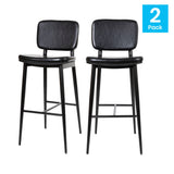 English Elm Commercial Grade Commercial Grade Mid-Back Barstools - LeatherSoft Upholstery - Iron Frame with Integrated Footrest - - Set of 2