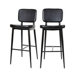 English Elm Commercial Grade Commercial Grade Mid-Back Barstools - LeatherSoft Upholstery - Iron Frame with Integrated Footrest - - Set of 2