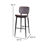 English Elm Commercial Grade Commercial Grade Mid-Back Barstools - LeatherSoft Upholstery - Black Iron Frame with Integrated Footrest - - Set of 2