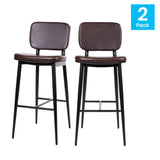 English Elm Commercial Grade Commercial Grade Mid-Back Barstools - LeatherSoft Upholstery - Black Iron Frame with Integrated Footrest - - Set of 2