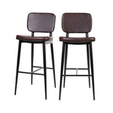 English Elm Commercial Grade Commercial Grade Mid-Back Barstools - LeatherSoft Upholstery - Black Iron Frame with Integrated Footrest - - Set of 2