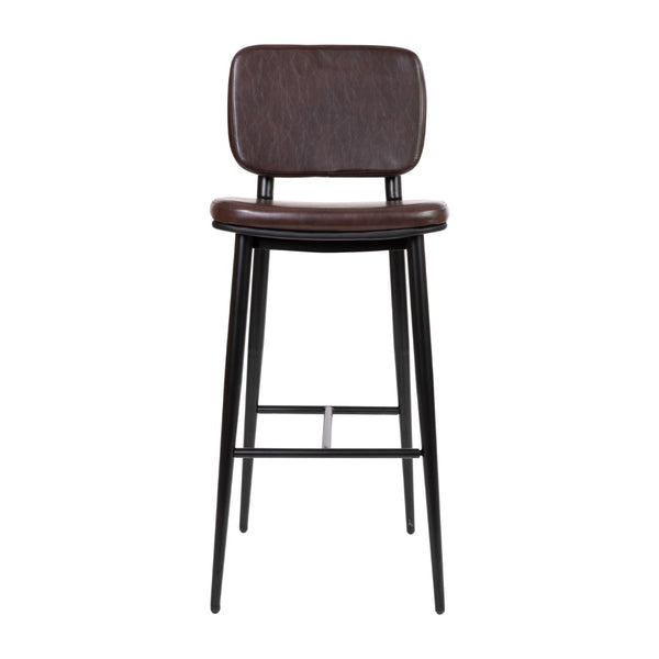 English Elm Commercial Grade Commercial Grade Mid-Back Barstools - LeatherSoft Upholstery - Black Iron Frame with Integrated Footrest - - Set of 2