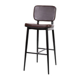 English Elm Commercial Grade Commercial Grade Mid-Back Barstools - LeatherSoft Upholstery - Black Iron Frame with Integrated Footrest - - Set of 2