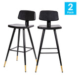 English Elm Commercial Grade Commercial Grade Low Back Barstools- LeatherSoft Upholstery- Iron Frame-Integrated Footrest-Gold Tipped Legs- - Set of 2