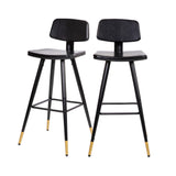 English Elm Commercial Grade Commercial Grade Low Back Barstools- LeatherSoft Upholstery- Iron Frame-Integrated Footrest-Gold Tipped Legs- - Set of 2