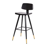 English Elm Commercial Grade Commercial Grade Low Back Barstools- LeatherSoft Upholstery- Iron Frame-Integrated Footrest-Gold Tipped Legs- - Set of 2