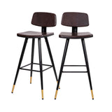 English Elm Commercial Grade Commercial Grade Low Back Barstools- LeatherSoft Upholstery-Black Iron Frame-Integrated Footrest-Gold Tipped Legs- - Set of 2