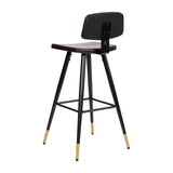 English Elm Commercial Grade Commercial Grade Low Back Barstools- LeatherSoft Upholstery-Black Iron Frame-Integrated Footrest-Gold Tipped Legs- - Set of 2