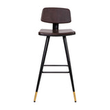 English Elm Commercial Grade Commercial Grade Low Back Barstools- LeatherSoft Upholstery-Black Iron Frame-Integrated Footrest-Gold Tipped Legs- - Set of 2