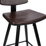 English Elm Commercial Grade Commercial Grade Low Back Barstools- LeatherSoft Upholstery-Black Iron Frame-Integrated Footrest-Gold Tipped Legs- - Set of 2