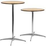 English Elm Commercial Grade 24'' Round Wood Cocktail Table with 30'' and 42'' Columns