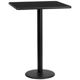 30'' Black Laminate Square Table Top with 18'' Bar Height Round Base