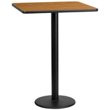 English Elm Commercial Grade 30'' Square Laminate Table Top with 18'' Round Bar Height Table Base