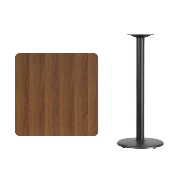 English Elm Commercial Grade 30'' Square Laminate Table Top with 18'' Round Bar Height Table Base