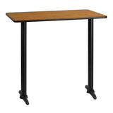 English Elm Commercial Grade 30'' x 42'' Rectangular Laminate Table Top with 5'' x 22'' Bar Height Table Bases