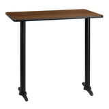 English Elm Commercial Grade 30'' x 42'' Rectangular Laminate Table Top with 5'' x 22'' Bar Height Table Bases