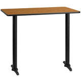 English Elm Commercial Grade 30'' x 48'' Rectangular Laminate Table Top with 5'' x 22'' Bar Height Table Bases