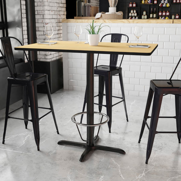 English Elm Commercial Grade 30'' x 48'' Rectangular Laminate Table Top with 23.5'' x 29.5'' Bar Height Table Base and Foot Ring