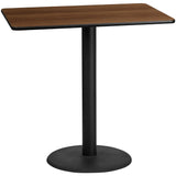 English Elm Commercial Grade 30'' x 48'' Rectangular Laminate Table Top with 24'' Round Bar Height Table Base