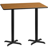 English Elm Commercial Grade 30'' x 60'' Rectangular Laminate Table Top with 22'' x 22'' Bar Height Table Bases