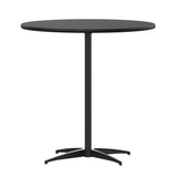 English Elm Commercial Grade 30'' Round Wood Cocktail Table with 30'' and 42'' Columns,